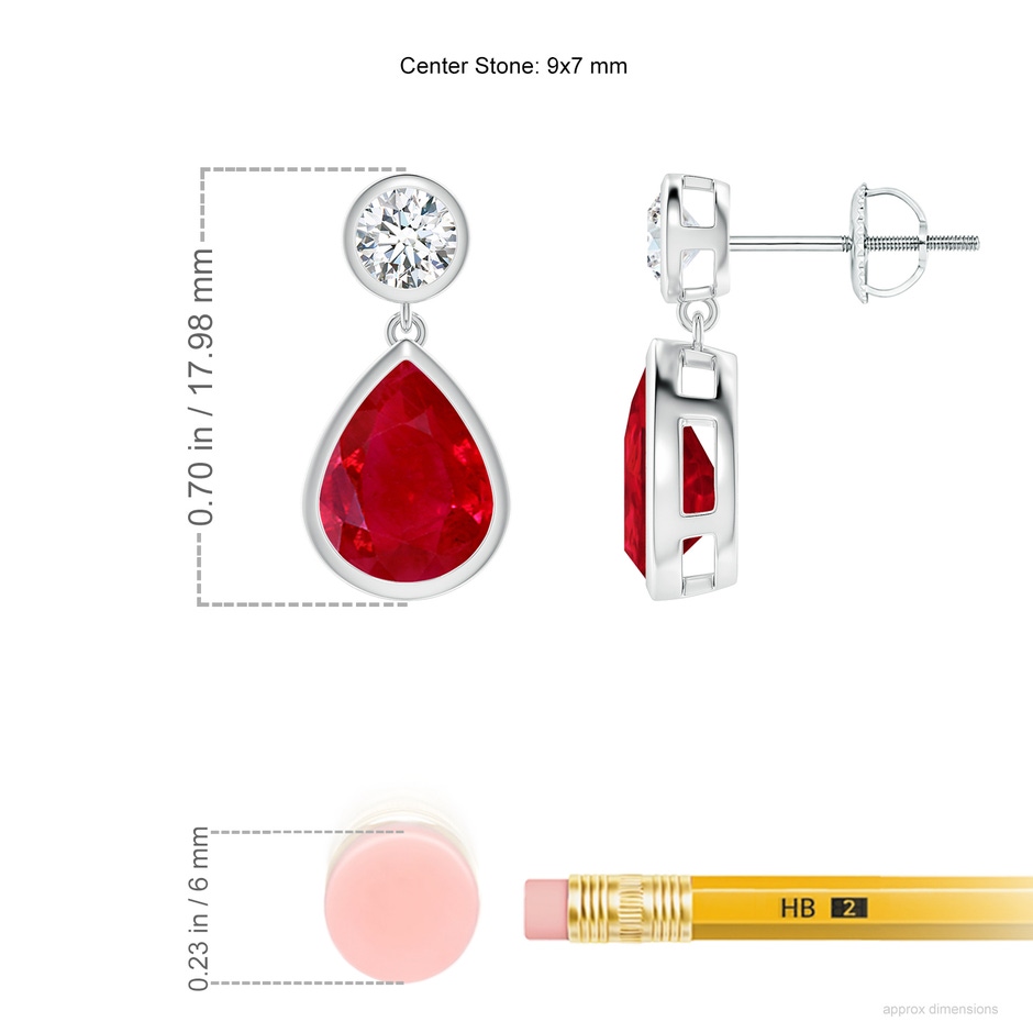 9x7mm AAA Bezel-Set Ruby Teardrop Earrings in White Gold ruler