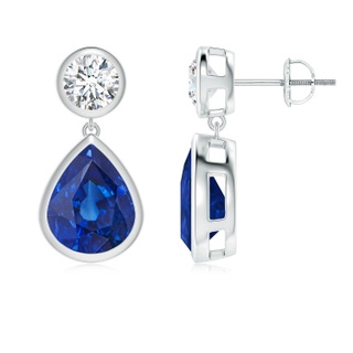 10x8mm AAA Bezel-Set Blue Sapphire Teardrop Earrings in P950 Platinum