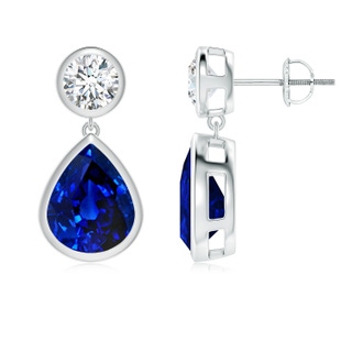 10x8mm Lab-Grown Bezel-Set Blue Sapphire Teardrop Earrings in P950 Platinum