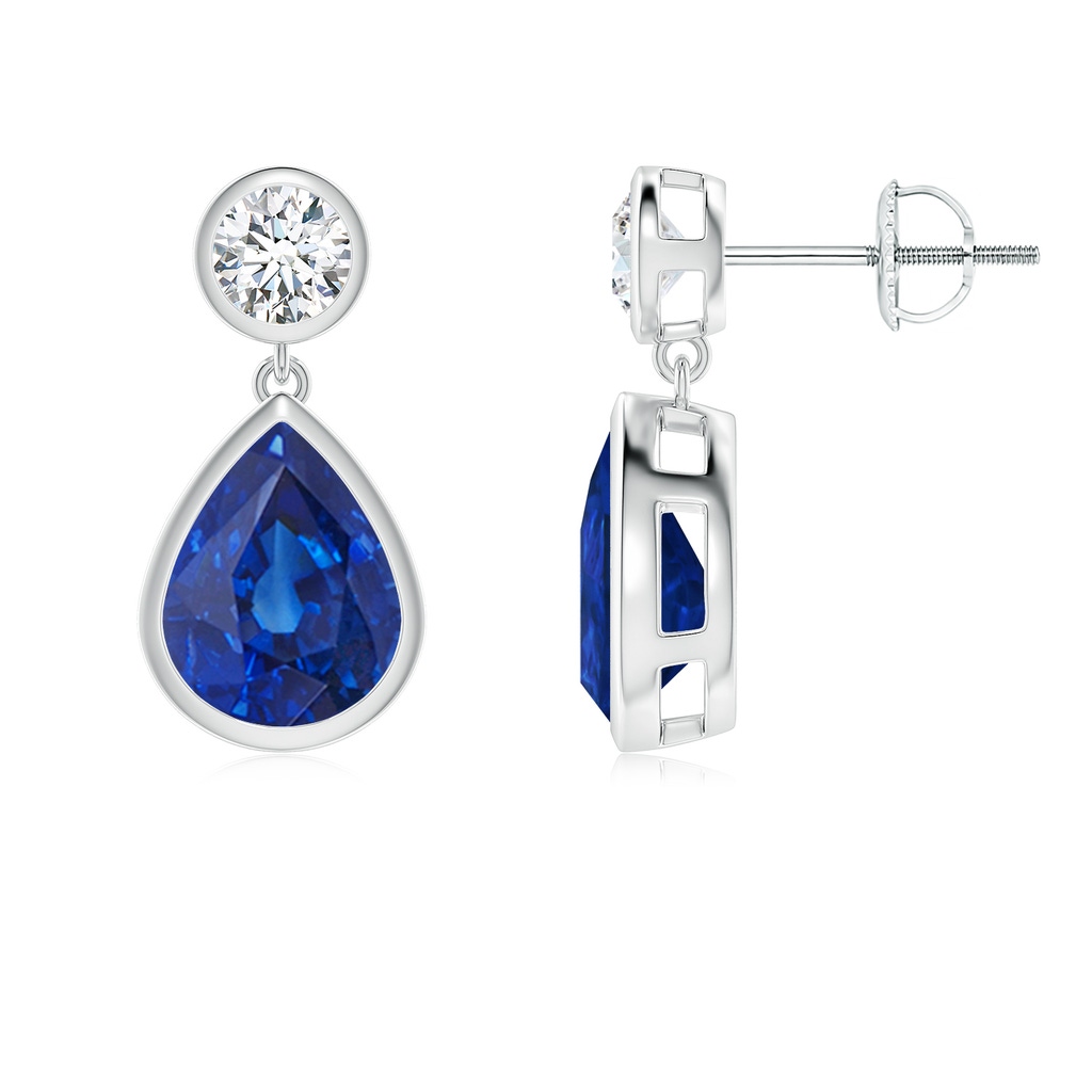 9x7mm AAA Bezel-Set Blue Sapphire Teardrop Earrings in White Gold