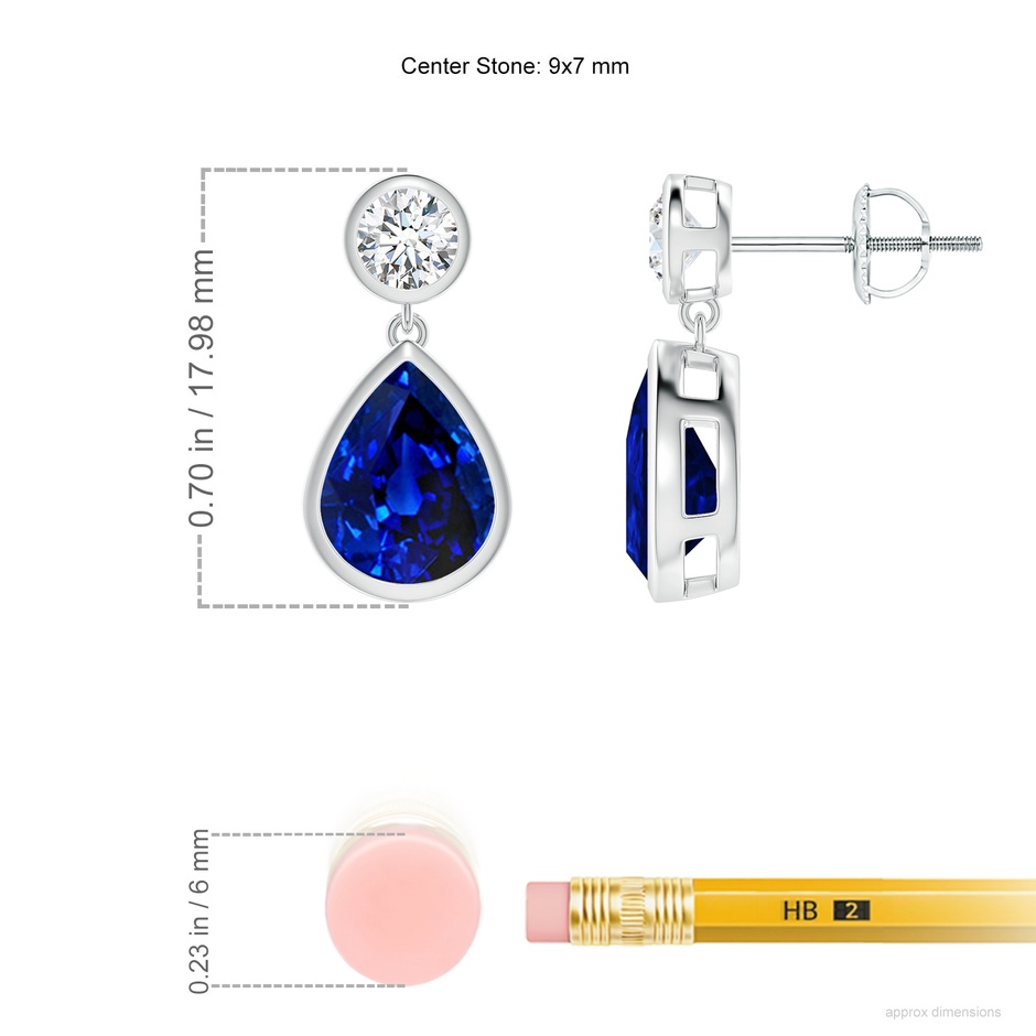 9x7mm Lab-Grown Bezel-Set Blue Sapphire Teardrop Earrings in White Gold ruler