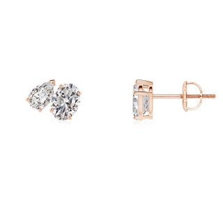 5.5x3.5mm IJI1I2 Oval and Pear Diamond Two Stone Earrings in Rose Gold
