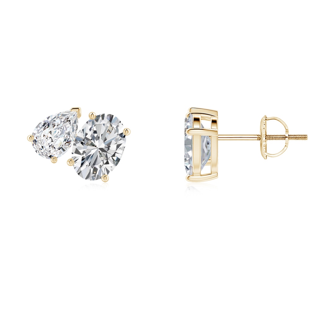 7x5mm HSI2 Oval and Pear Diamond Two Stone Earrings in Yellow Gold
