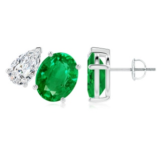 10x8mm AAA Oval Emerald and Pear Diamond Two Stone Earrings in P950 Platinum