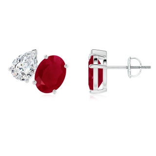 8x6mm AA Oval Ruby and Pear Diamond Two Stone Earrings in P950 Platinum