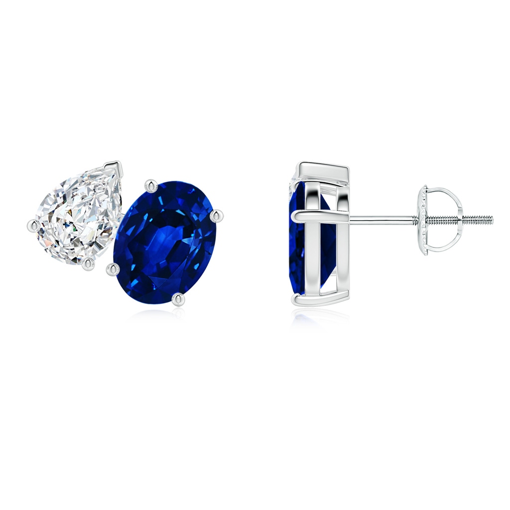 8x6mm Lab-Grown Oval Blue Sapphire and Pear Diamond Two Stone Earrings in 18K White Gold