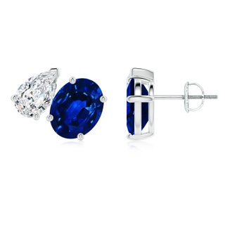 9x7mm Lab-Grown Oval Blue Sapphire and Pear Diamond Two Stone Earrings in P950 Platinum