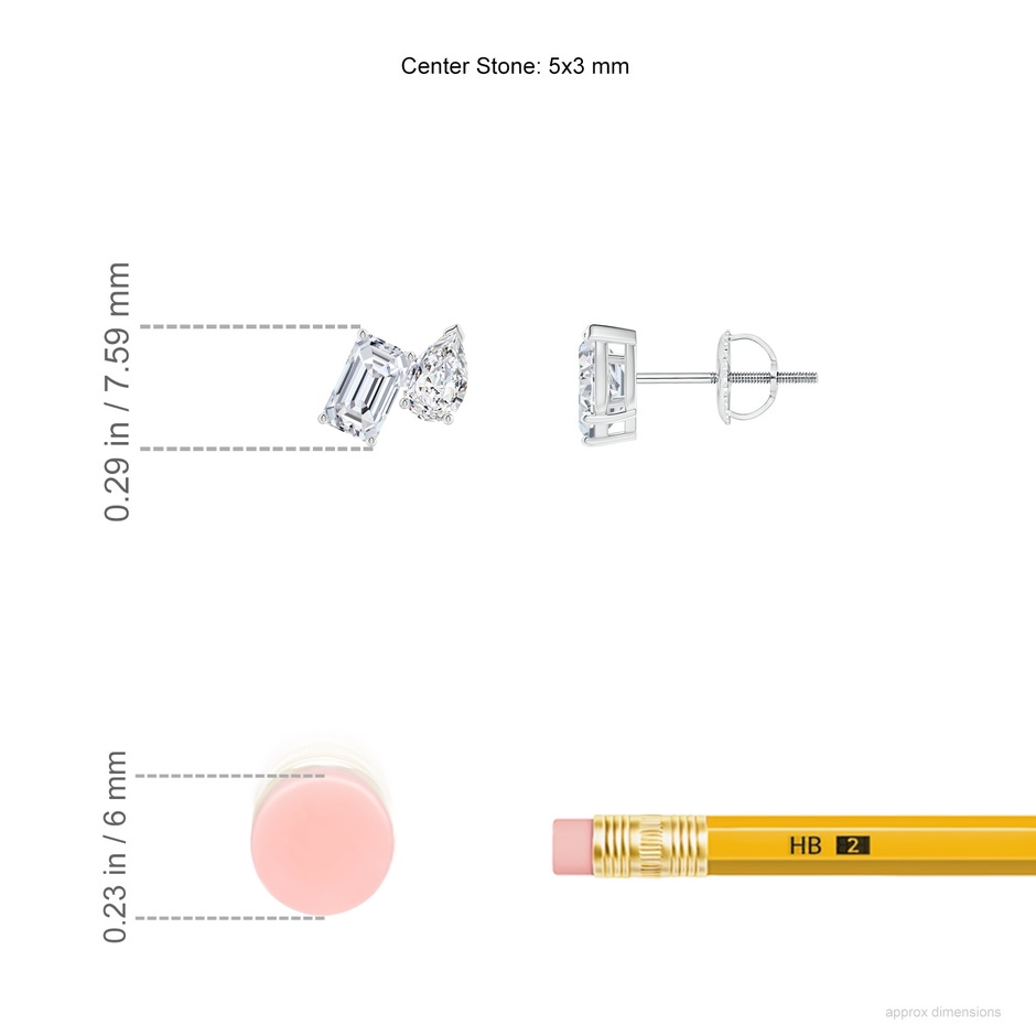 5x3mm HSI2 Emerald-Cut and Pear Diamond Two Stone Earrings in White Gold ruler