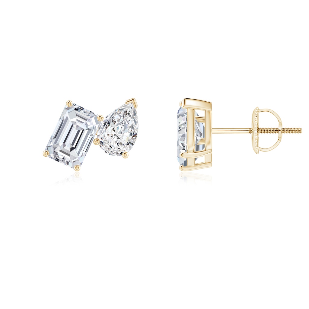 6x4mm HSI2 Emerald-Cut and Pear Diamond Two Stone Earrings in Yellow Gold