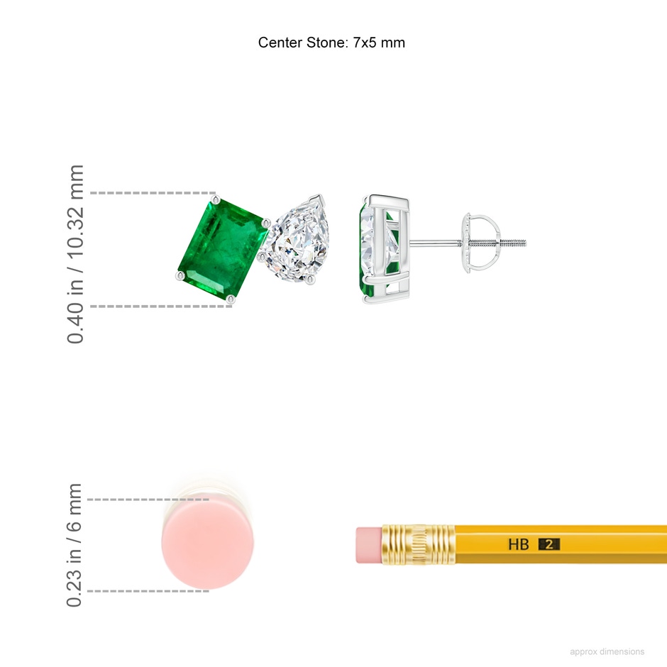 7x5mm AAA Emerald-Cut Emerald and Pear Diamond Two Stone Earrings in White Gold ruler