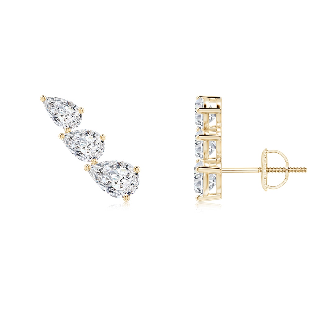 6x4mm HSI2 Pear-Shaped Diamond Three Stone Climber Earrings in Yellow Gold