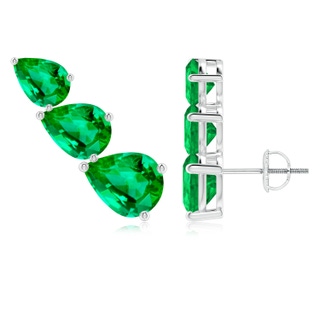 9x7mm AAA Pear-Shaped Emerald Three Stone Climber Earrings in P950 Platinum