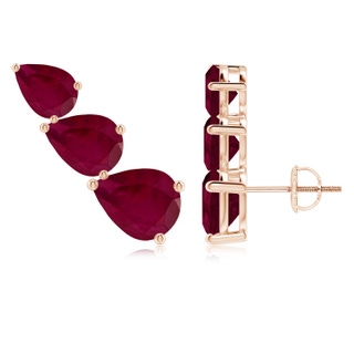 9x7mm A Pear-Shaped Ruby Three Stone Climber Earrings in Rose Gold