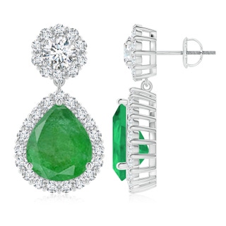 12x10mm A Pear Emerald and Diamond Halo Drop Earrings in P950 Platinum