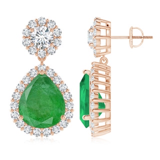 12x10mm A Pear Emerald and Diamond Halo Drop Earrings in Rose Gold