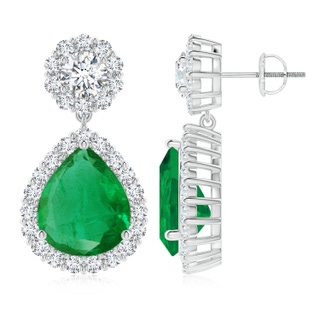 12x10mm AA Pear Emerald and Diamond Halo Drop Earrings in P950 Platinum