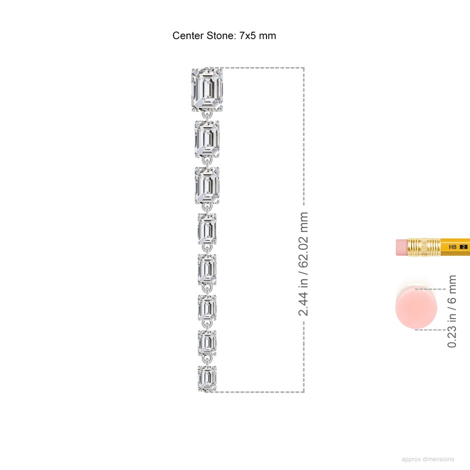 7x5mm IJI1I2 Graduated Emerald-Cut Diamond Long Dangle Earrings in White Gold ruler