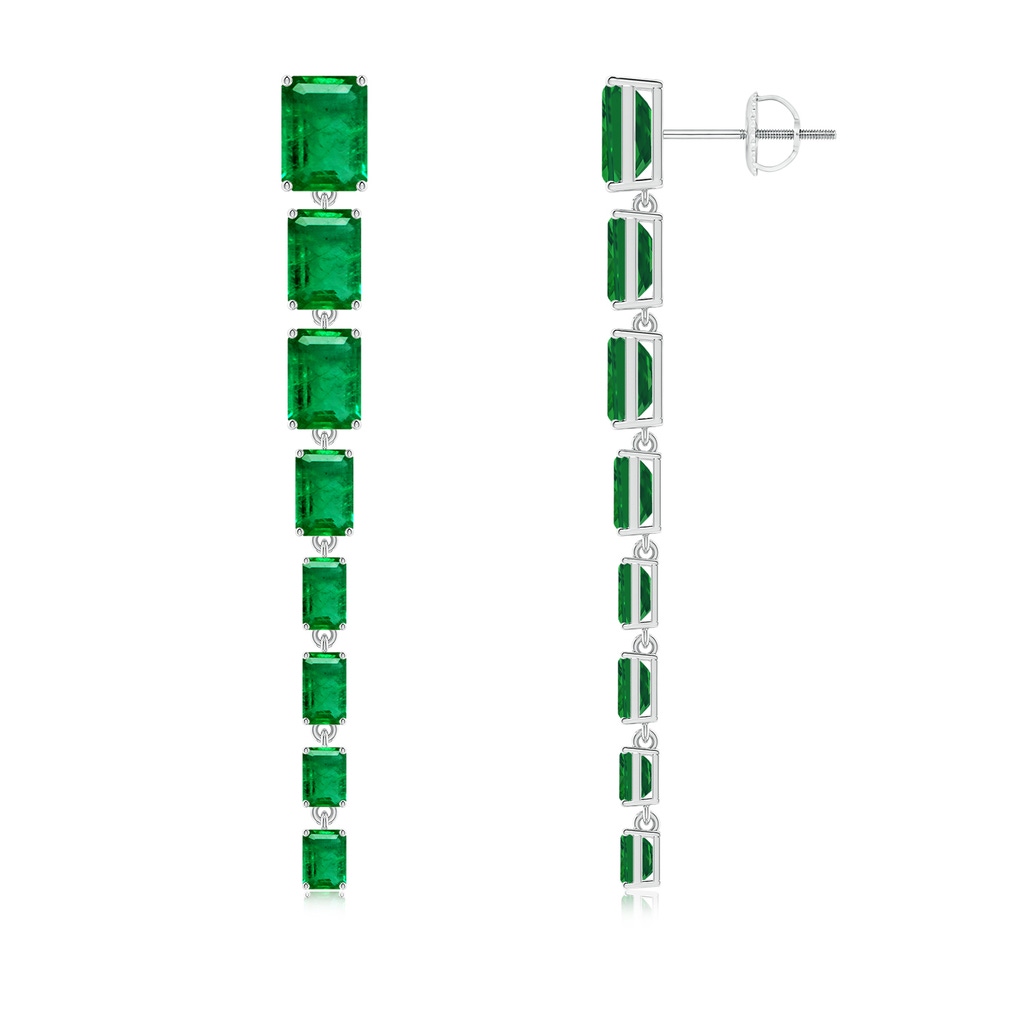 8x6mm AAA Graduated Emerald-Cut Emerald Long Dangle Earrings in White Gold