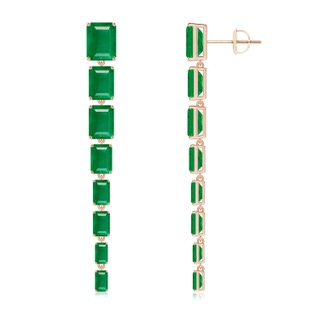 9x7mm AA Graduated Emerald-Cut Emerald Long Dangle Earrings in Rose Gold