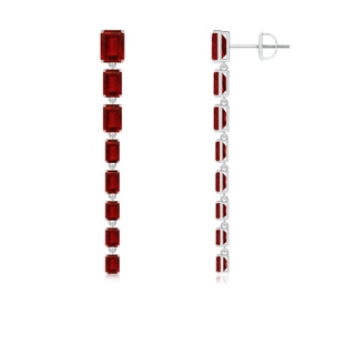 7x5mm AAAA Graduated Emerald-Cut Ruby Long Dangle Earrings in P950 Platinum