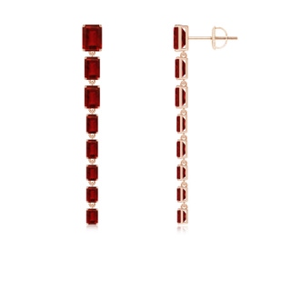 7x5mm AAAA Graduated Emerald-Cut Ruby Long Dangle Earrings in Rose Gold