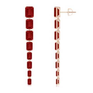 9x7mm AA Graduated Emerald-Cut Ruby Long Dangle Earrings in Rose Gold