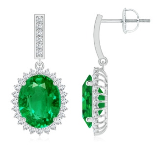 10x8mm AAA Oval Emerald Halo Drop Earrings in P950 Platinum