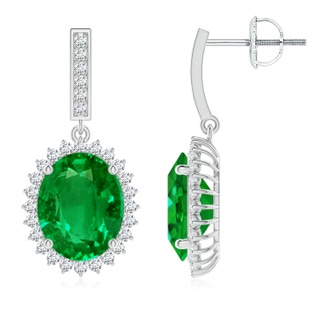 10x8mm AAAA Oval Emerald Halo Drop Earrings in P950 Platinum