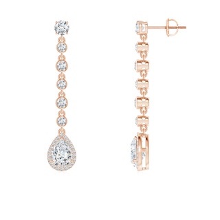 7x5mm GVS2 Pear Diamond Halo Drop Earrings with Bezel-Set Accents in Rose Gold