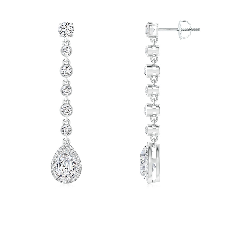 7x5mm HSI2 Pear Diamond Halo Drop Earrings with Bezel-Set Accents in White Gold 