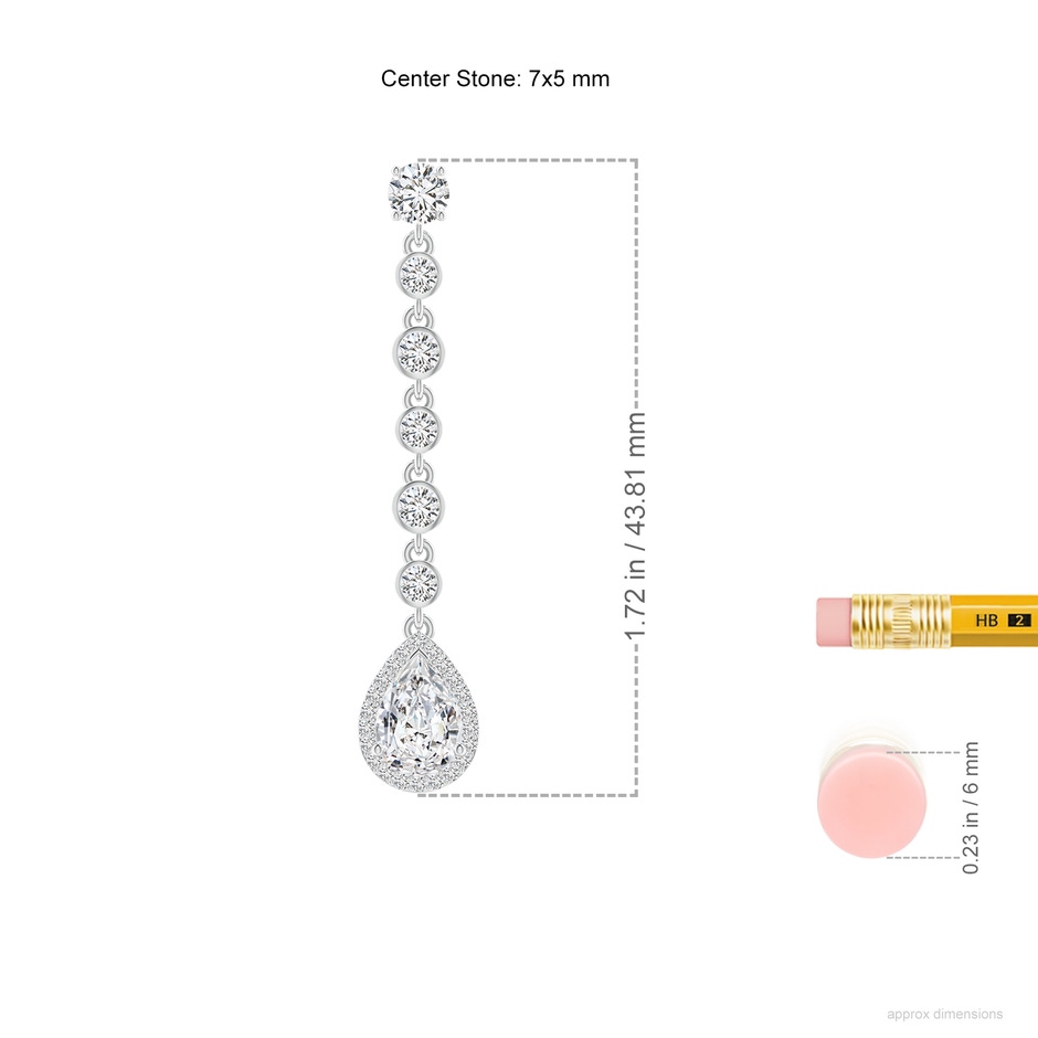 7x5mm HSI2 Pear Diamond Halo Drop Earrings with Bezel-Set Accents in White Gold ruler