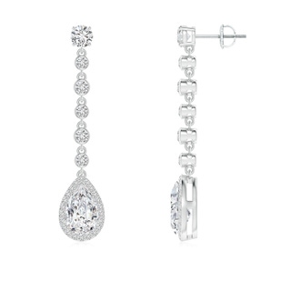 9.5x6mm HSI2 Pear Diamond Halo Drop Earrings with Bezel-Set Accents in P950 Platinum