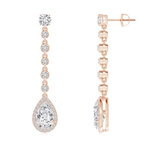 9.5x6mm HSI2 Pear Diamond Halo Drop Earrings with Bezel-Set Accents in Rose Gold