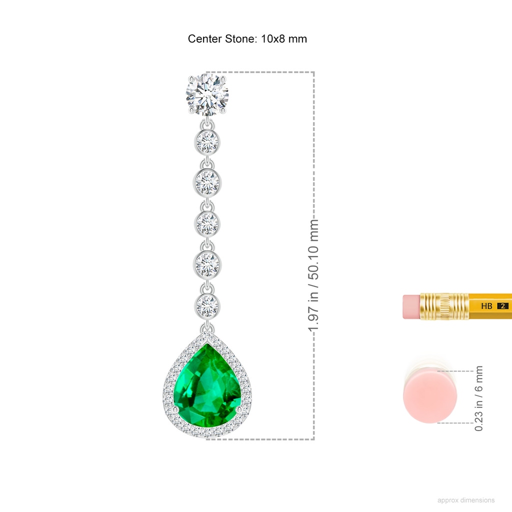 10x8mm AAA Pear Emerald Halo Drop Earrings with Bezel-Set Accents in White Gold ruler