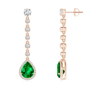 9x7mm AAAA Pear Emerald Halo Drop Earrings with Bezel-Set Accents in Rose Gold