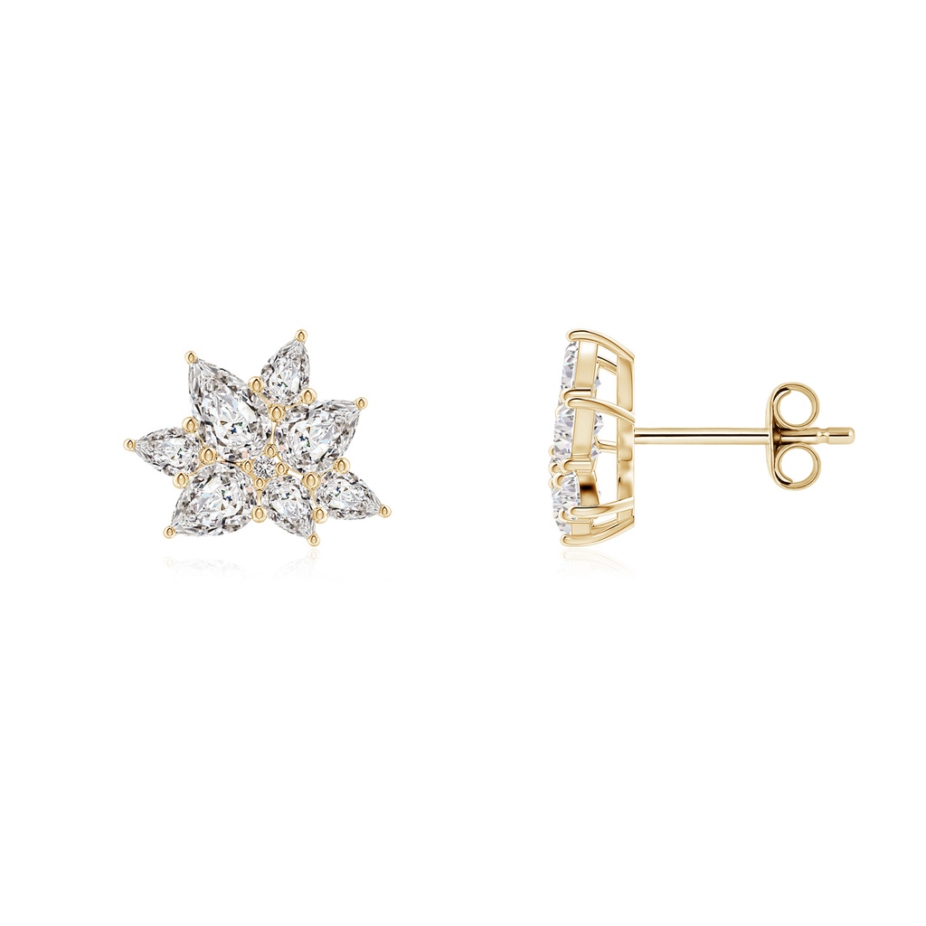 5x3mm IJI1I2 Pear Diamond Cluster Floral Stud Earrings in Yellow Gold