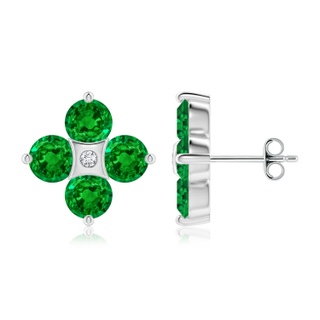 5mm AAAA Nature Inspired Round Emerald and Diamond Flower Stud Earrings in P950 Platinum