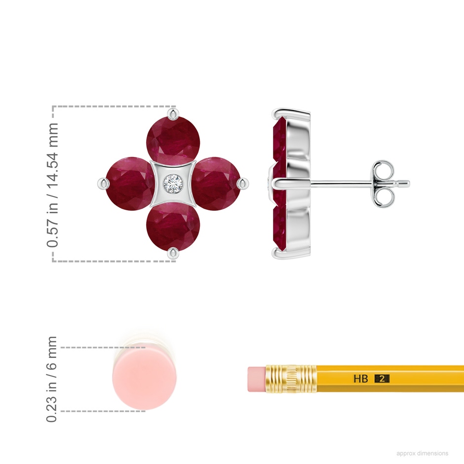5mm A Nature Inspired Round Ruby and Diamond Flower Stud Earrings in White Gold ruler