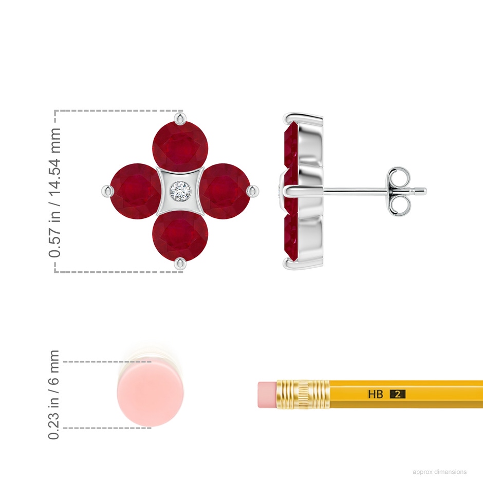 5mm AA Nature Inspired Round Ruby and Diamond Flower Stud Earrings in White Gold ruler