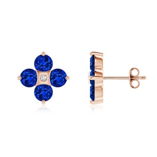 4mm Lab-Grown Nature Inspired Round Blue Sapphire and Diamond Flower Stud Earrings in Rose Gold