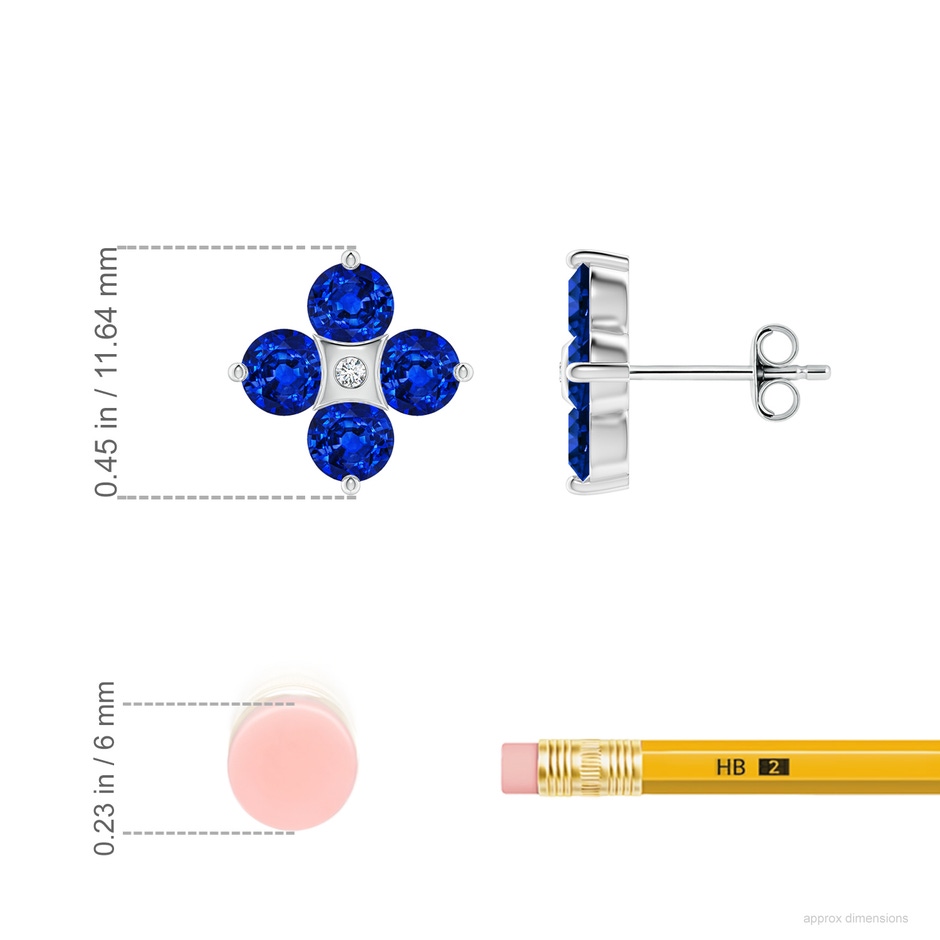 4mm Lab-Grown Nature Inspired Round Blue Sapphire and Diamond Flower Stud Earrings in White Gold ruler