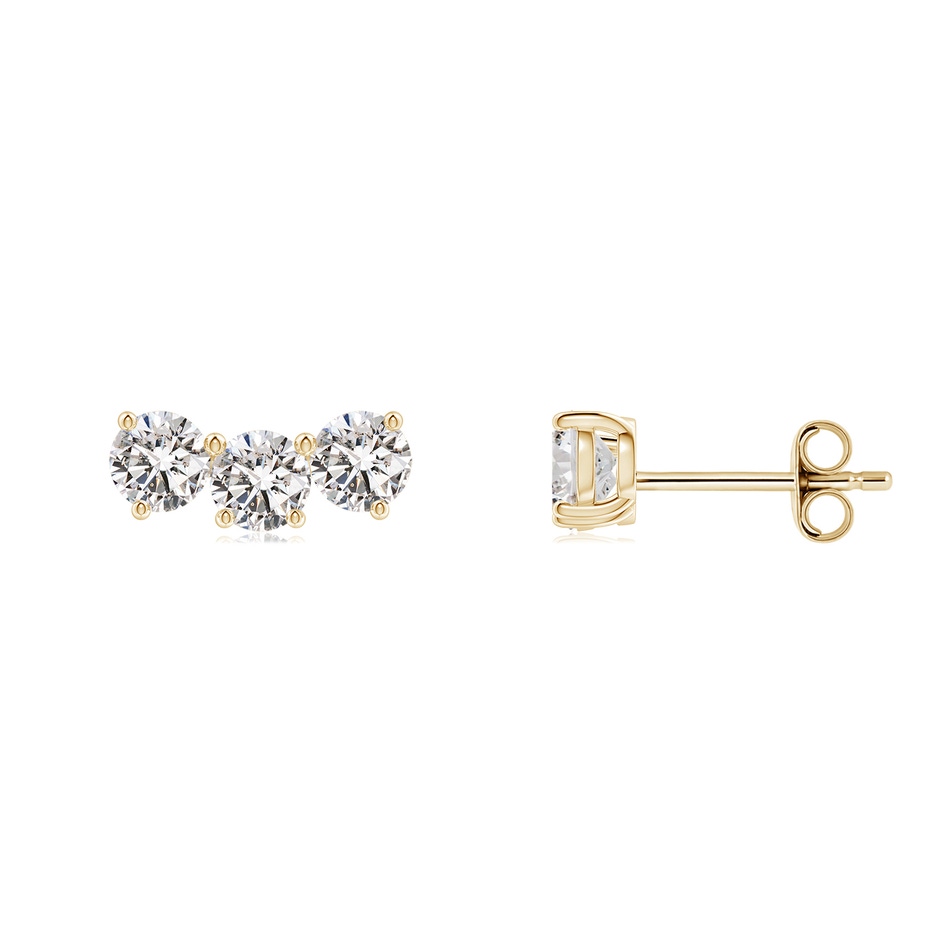 3.6mm IJI1I2 Prong-Set Round Diamond Three Stone Stud Earrings in Yellow Gold 