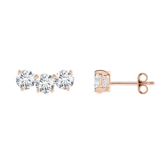 4.1mm GVS2 Prong-Set Round Diamond Three Stone Stud Earrings in Rose Gold