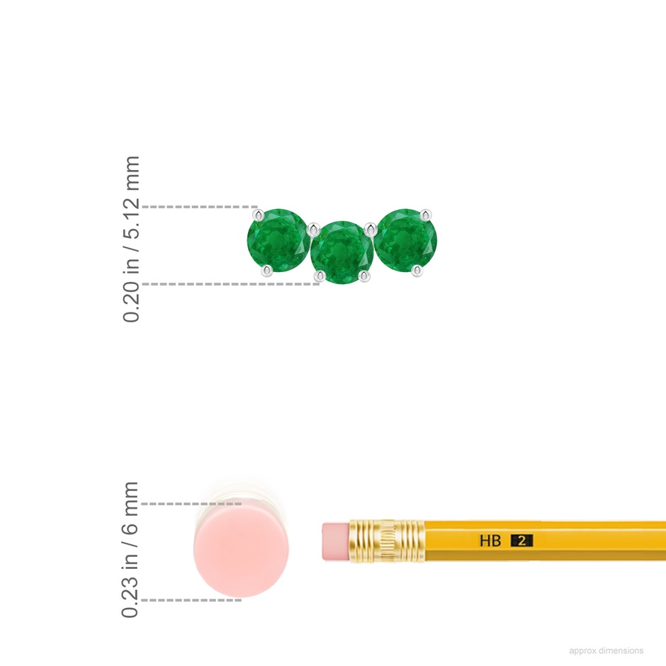 4mm AA Prong-Set Round Emerald Three Stone Stud Earrings in White Gold ruler