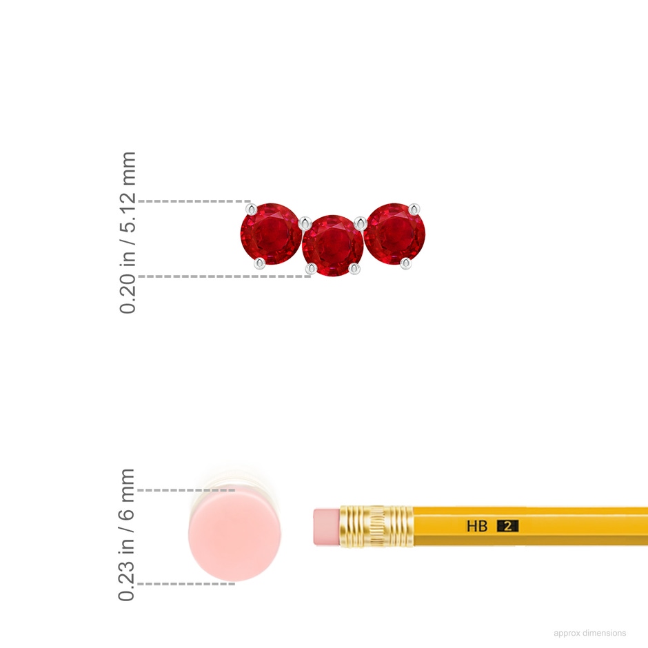 4mm AAA Prong-Set Round Ruby Three Stone Stud Earrings in White Gold ruler