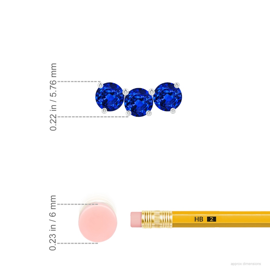 4.5mm Lab-Grown Prong-Set Round Blue Sapphire Three Stone Stud Earrings in White Gold ruler