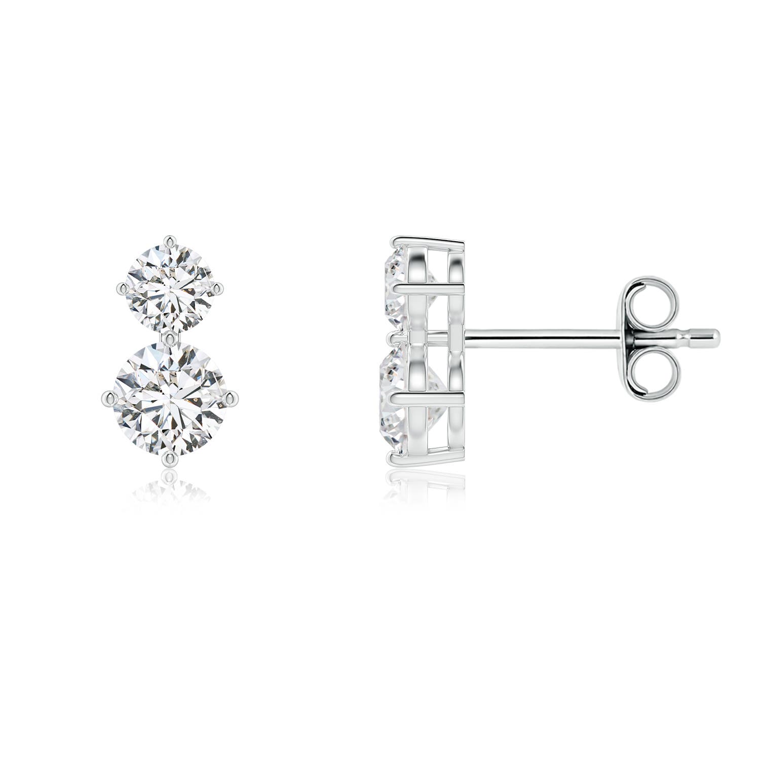 4.5mm HSI2 Round Diamond Two Stone Stud Earrings in 18K White Gold