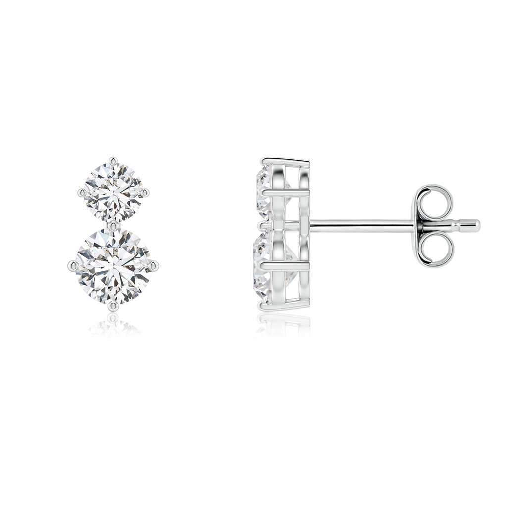 4.5mm HSI2 Round Diamond Two Stone Stud Earrings in White Gold