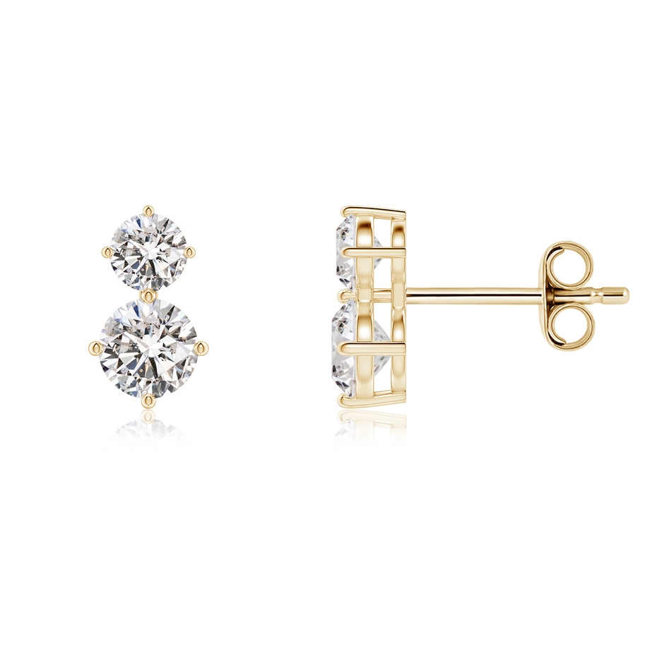 4.5mm IJI1I2 Round Diamond Two Stone Stud Earrings in Yellow Gold 