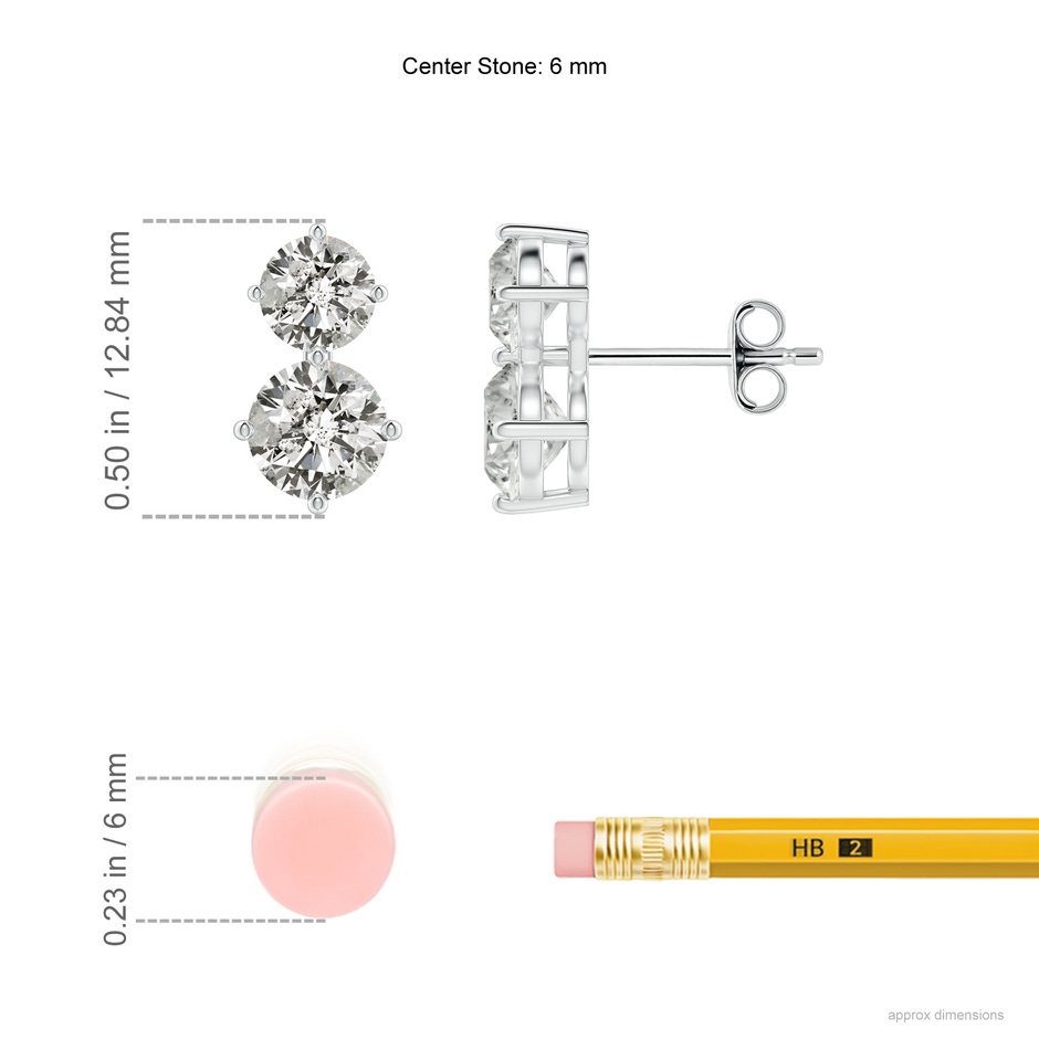 6mm KI3 Round Diamond Two Stone Stud Earrings in P950 Platinum ruler